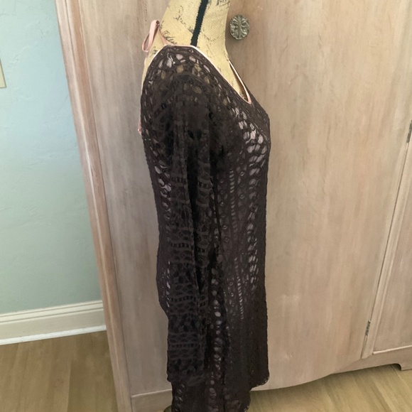 Cernei Y2K sheer long sleeve lace midi dress over lacy nude brown whimsigoth - Picture 6 of 13